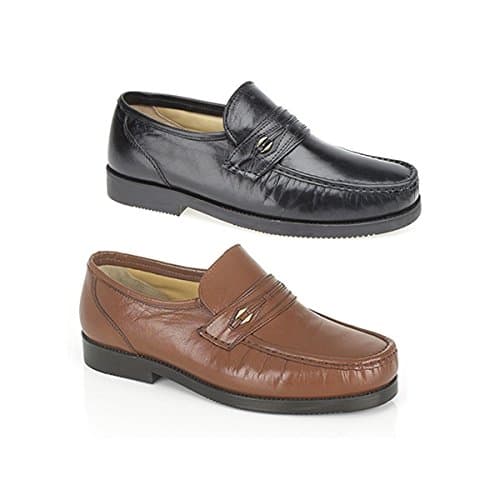 Mens Tan Leather Extra Wide Fitting Saddle Trim Moccasin Shoe - Tan - size UK Mens Size 12