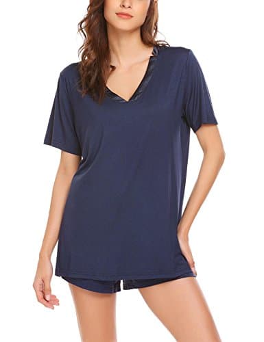 swiftt Womens Sleepwear Satin Soft Pajama Short Sleeve Loungewear Stripe Set Sexy Nightwear S-XXL