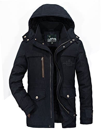 Yallmarket Parka Jacket Mens Winter Coats with Hoods Warm Thick Fleece Jackets Cotton Lined Padded Parka Coat