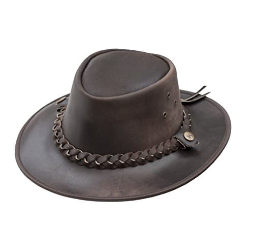 Outback Brown Cowboy Leather Hat - Australian, Wombat Chin Strap