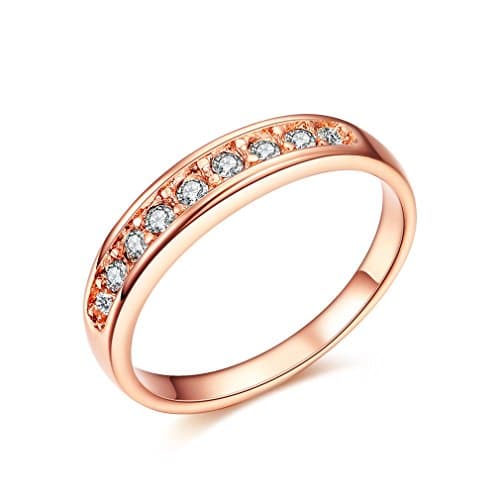 Waterlucy 18ct Rose Gold Plated 4mm Half Rhinestones Paved Eternity Band Ring, Size H