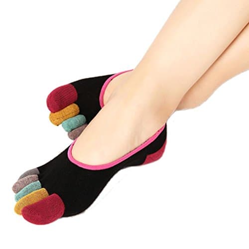 Socks, Manadlian Women 5-Toe Breathable Yoga Gym Non Slip Soft Ventilation Massage Ankle Socks (Black, Free)