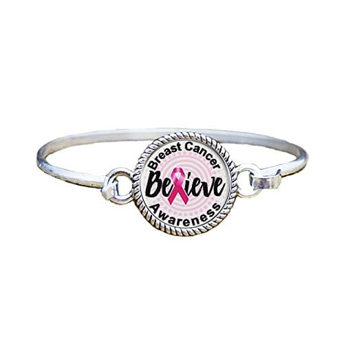Breast Cancer Awareness Believe Silver Bangle Bracelet Jewelry Gift