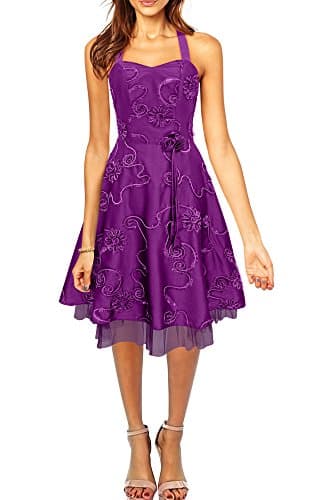 BlackButterfly 'Rita' Cherish Satin Floral Party Prom Dress (Purple, UK 16)