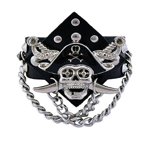 Bystar Men's Bracelet Punk Charm Wristband Skull Pirate Leather Bracelet