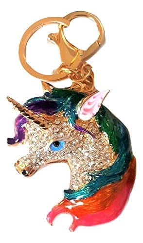 New Gift Boxed Ladies Girls Rainbow Colourful Gold Unicorn Diamante Handbag Bag Charm Keyring Key Chain Rhinestone Accessorize Me