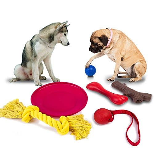 Large Dog Chew Toys - Indestructible Natural Rubber Interactive Toy (Dog Frisbee, Dog Toys Bone, Dog Ball,Dog Toys wood) &amp; 100% Natural Cotton Rope Training Toys. Lobeve Durable Chewing Dog Toys 6 Value Pack for Medium Dogs &amp; Large Dogs