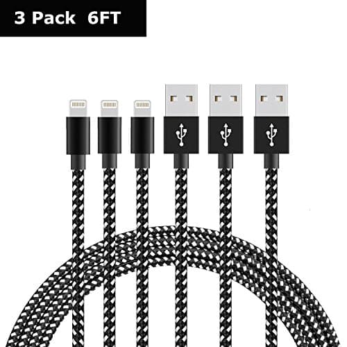 [3 Pack 2m] iPhone Charger Cable, 6ft Extra Long Lightning Cable Nylon Braided iPhone 6 Charger Cable Charging USB iPhone Lightning Cord for iPhone 7/7 Plus/6s/6s Plus/6/6 Plus/5/5S/5C/SE, iPad 4, iPad Air 1/2, iPad Mini 1/2/3, iPod - iOS10