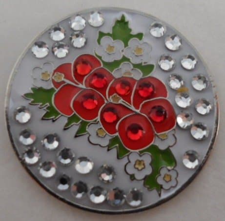 Metal Golf Ball Marker Hibiscus Crystal Single Marker Only