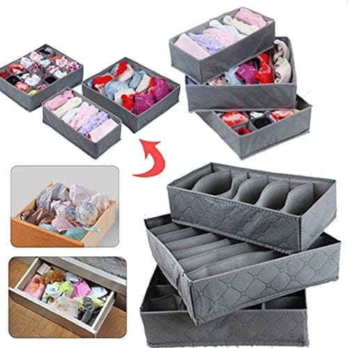 BIUBIONG Closet Underwear Organizer Non-woven Foldable Drawer Divider 3 Set, Gray
