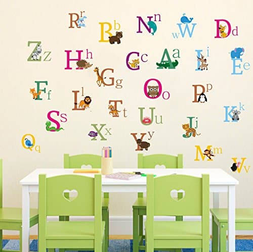 Cute animal alphabet wall sticker nursery wall art decor removable children's room mural PEEL & STICK