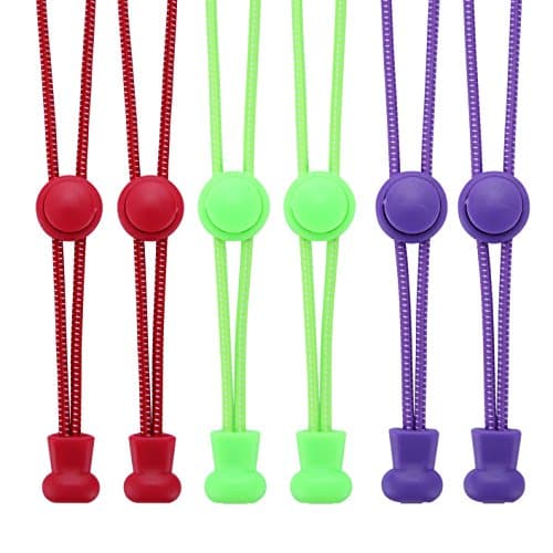 3 Pair No Tie Laces for Kids and Adults, Accevo Elastic Shoelace for Trainer Older Generation, Runners(Red, Purple, Fluorescent Green)