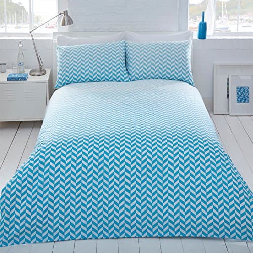 Pieridae Aqua Ombre Geo Duvet Quilt Cover Pillowcase Set Reversible Chevron (King)