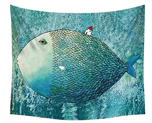 Cute Cartoon Big Fish Decoration Tapestry Wall Hanging Small House Decor Cloth Tapestries Paintings For Children Room Bedside , 001 , 200*150cm