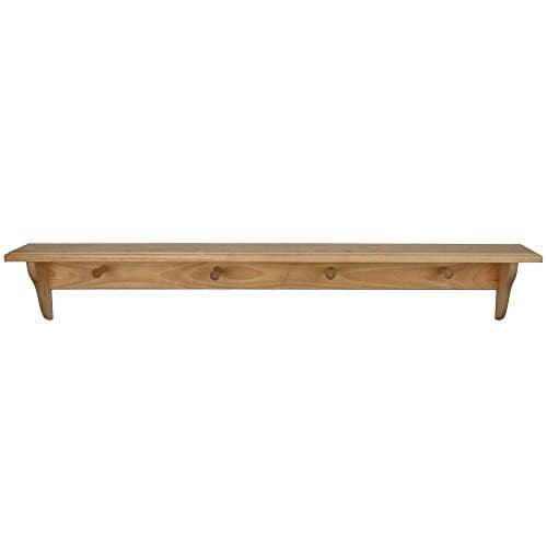 43" x 5.25" Unfinished Wood Floating Wall Shelf Decor with Pegs