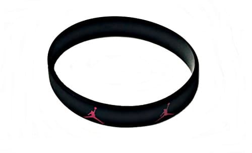 Jordan Slim Wristband w/ Jumpman Inspired Logo Sport Silicone Bracelet (BLACK w/ PINK LOGO)