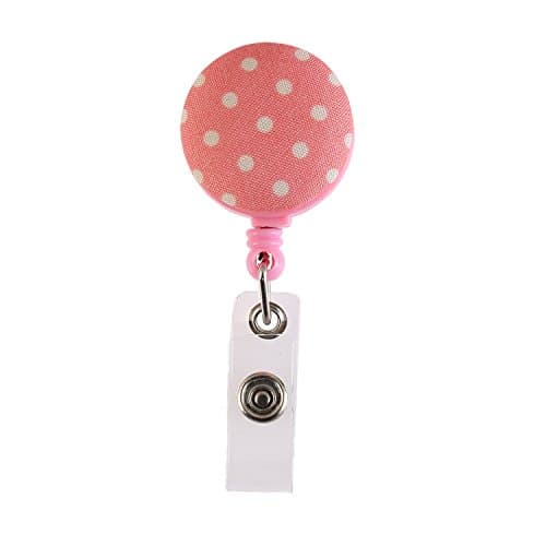 Fashion Pink Floral Spots Design,24 inch Retractable Cord,Badge Reel Clip Cute Name/ID Badge Holder For Office Employee,Doctor,Teacher,Nurse And Exhibition