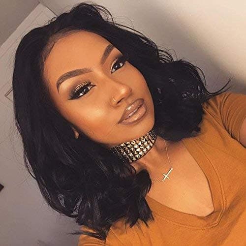 SHANELL Hair 360 Lace Frontal Bob Wig Pre Plucked Full Lace Human Hair Short Wigs For Black Women Natural Wave 250% Density 360 Lace Wig Lace Front Human Hair Wigs (14inch,250% density)