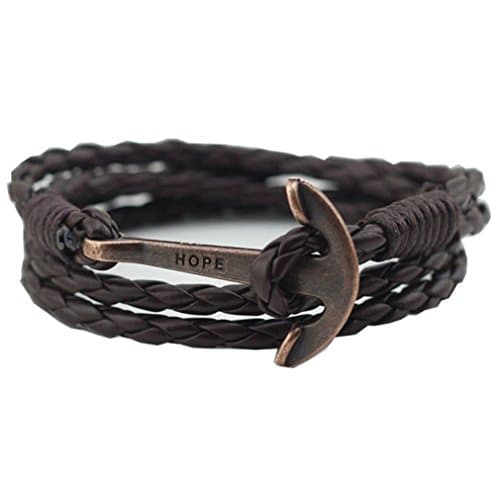 UNIONTOP Handcraft Brown PU Leather Hope Bracelets For Mens and Womens Knitting