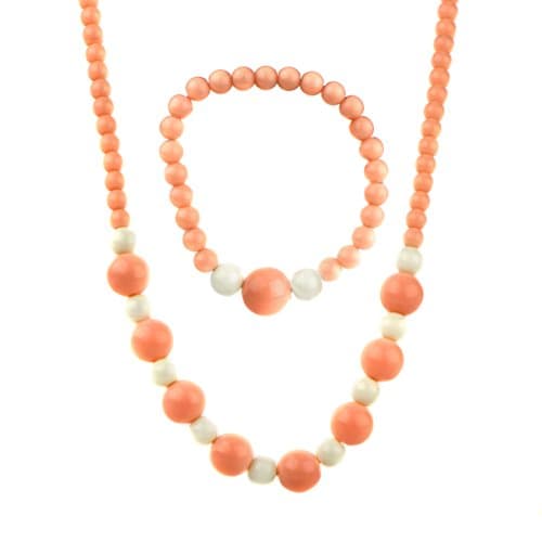 Little Girl Peach Acrylic Bead Necklace &amp; Bracelet Set