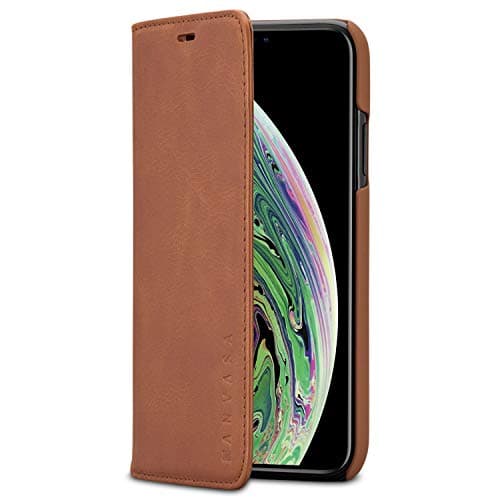 iPhone XR Leather Case Flip Cover Brown - KANVASA Pro Premium Genuine Leather Wallet Book Folio Case for The Original iPhone XR / 10R (6.1 inch) - Ultra Thin with Magnetic Closure
