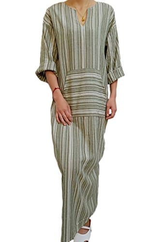 Simgahuva Womens Linen Maxi Dress Cotton Stripes Shift Dresses Plus Size with Pocket