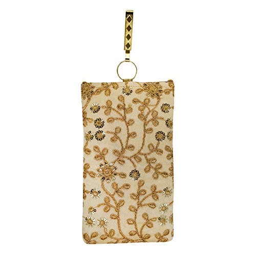 Bagaholics Ethnic Raw Silk Saree Clutch Embroidery Mobile Pouch Waist Clip Ladies Purse Gift For Women