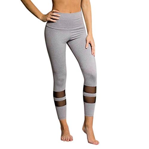 kaifongfu Sports Pants Women, High Waist Gym Yoga Running Pants Women Fitness Leggings Pants Workout Clothes (S, Gray)