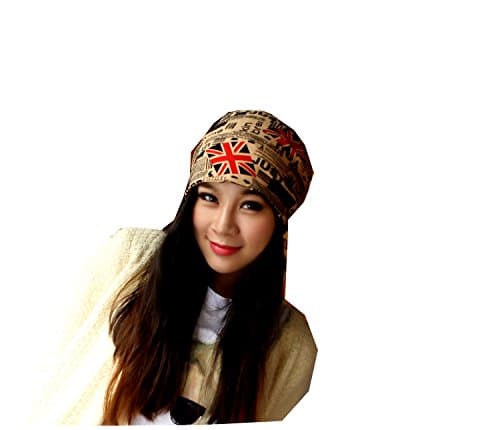 YOUNG Women's Luxury Slouchy Beanie Headwrap Convertible Hat with British Flag