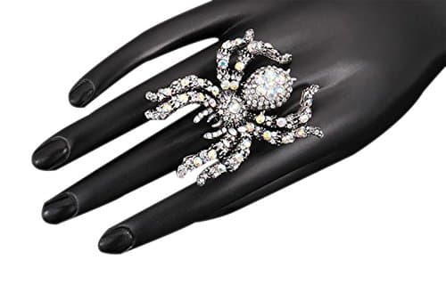 JXJALFQ Halloween Creepy Crystal Rhinestone Spider Adjustable Ring Charms Jewelry Party Gifts