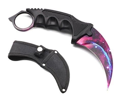 HOSANA Karambit Knife CS GO Stainless Steel Tactical Knife Cool Galaxy Pattern with Sheath, Cord and Nylon Case