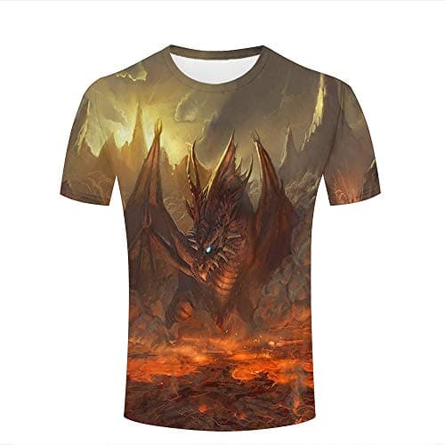 Mens 3D T Shirts Ferocious Dragon in The Lava Short Sleeve Tee Tops