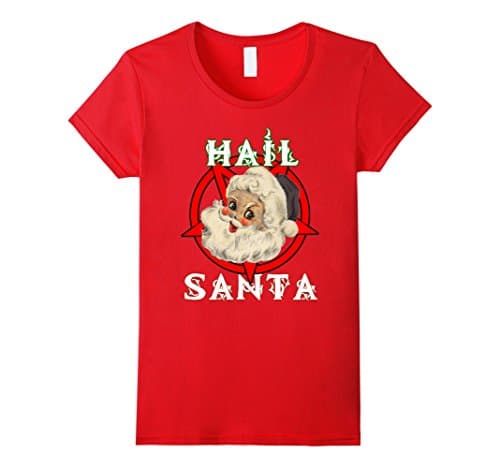 Womens Hail Santa Santa Claus Demonic Satanic Christmas shirt Medium Red