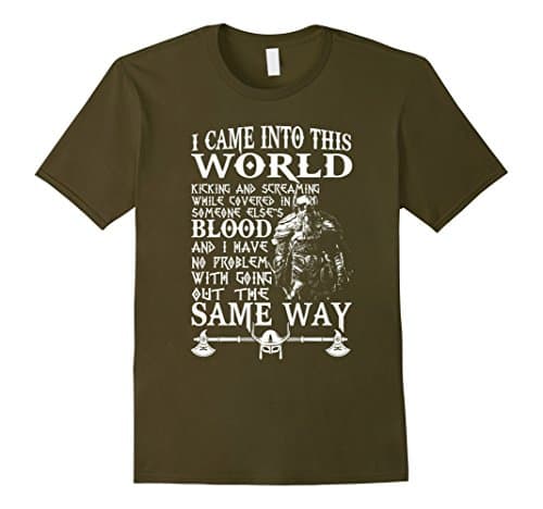 Mens Viking T shirt - I CAME INTO THE WORLD 3XL Olive