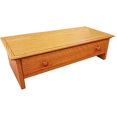 Wood Monitor Stand with Drawer and Cubby in RED OAK- Large Size