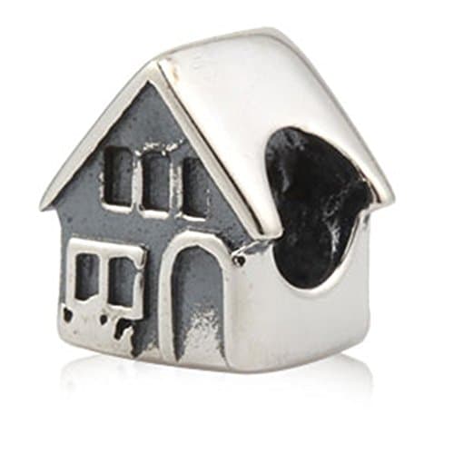 Family Charm 925 Sterling Silver House Charm Home Charm Love Charm Anniversary Charm for Pandora Charms Bracelet (C)