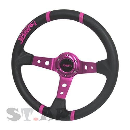 350mm Deep Dish Steering Wheel 6 Bolt Universal Custom (Purple Center JDM 4 Ring)