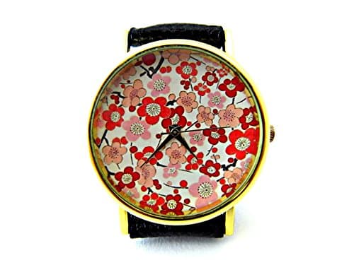 Cherry Blossoms Watch Floral Leather Watch Bracelet Watch Handmade Watch Genuine Leather Bracelet Watch P080