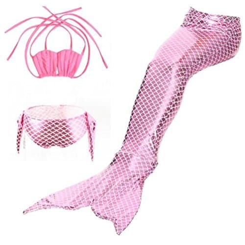 HBMaida Girls Sparkle Mermaid Tail with Monofin Swimmable Tail Swimsuit 3PCS Sets