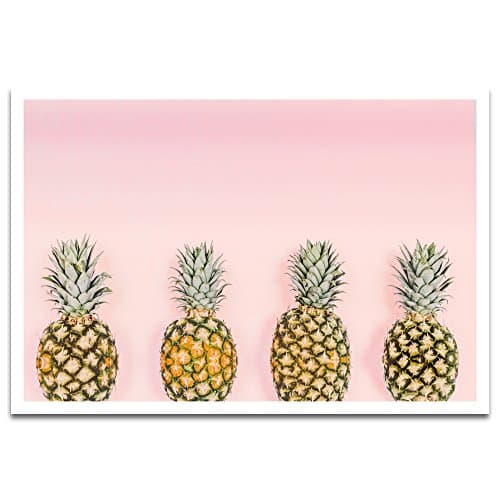 Visionary Prints Pineapple Love - Modern Fruits and Cuisine Art Print. Yellow Pineapple Poster Print. Pink, 19" x 13"