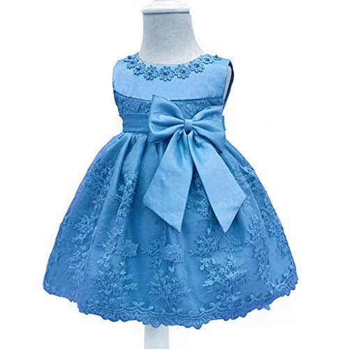 Toddler Newborn Girls Bowknot Lace Floral Princess Dresses Cute Christening Party (0-6 Months, Navy Blue)