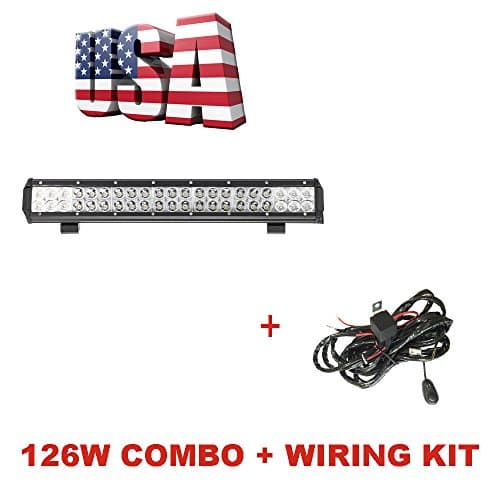 Topcarlight 126W 20 inch LED Lights Bar Chips Flood Spot Combo Beam Off Road Truck 4wd SUV ATV Waterproof with Wiring Harness