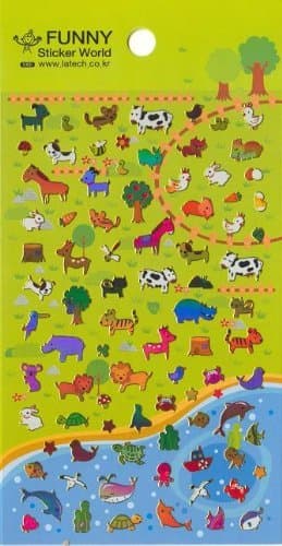 Kawaii Latech Funny Animal Sticker, 2 Sheets, #28649