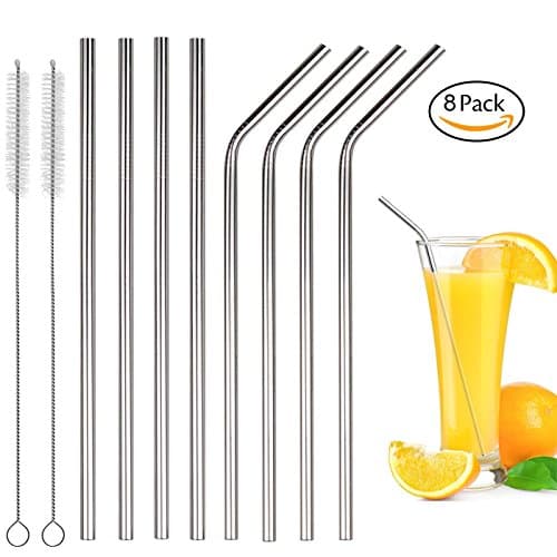 Stainless Steel Straws Extra Long 10.5'' Reusable Metal Drinking Straw for 20oz 30 oz Yeti Tumbler Cups Mugs Yeti/Ozark Trail/SIC/RTIC, Set of 8 (4 Straight + 4 Bent + 2 Free Clean Brushes)