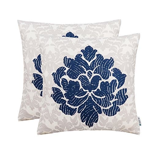 Dark Blue Throw Pillows Covers 18 x 18 inch , Pack of 2 Thicken Cotton Linen Printing Home Decorative Throw Pillows Cases For Sofa / Bed , Art Bstract Pattern Fingerprint Flower Cushion Covers