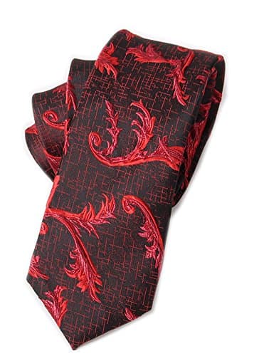Xiessi Necktie Printed Floral Skinny Silk Ties For Men Brand New Red