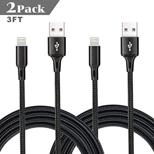 iPhone Charger, Lyplus 2Pack 3FT Nylon Braided 8 pin iPhone Charging Cable USB Charger Cord, Compatible with iPhone 7, 7 Plus, 6s, 6s Plus, 6, 6 Plus, 5 5s 5c se, iPad iPod and More - Black