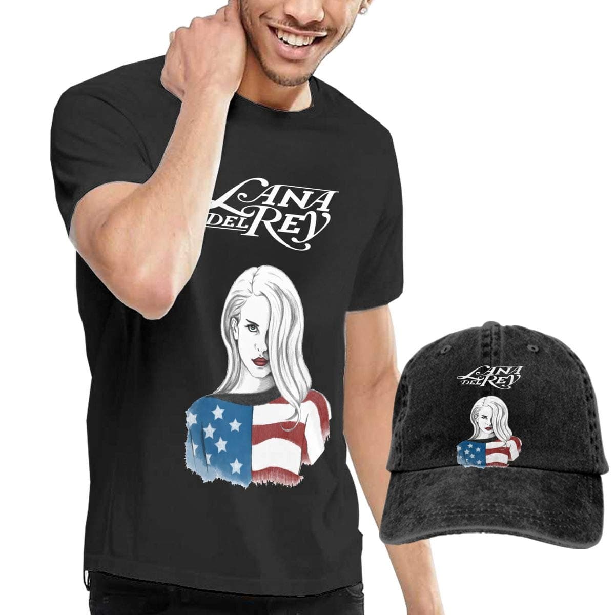 Lana Del Rey Men's T-Shirt & Hat Cotton T-Shirt & Denim Cap (Baseball Hat)