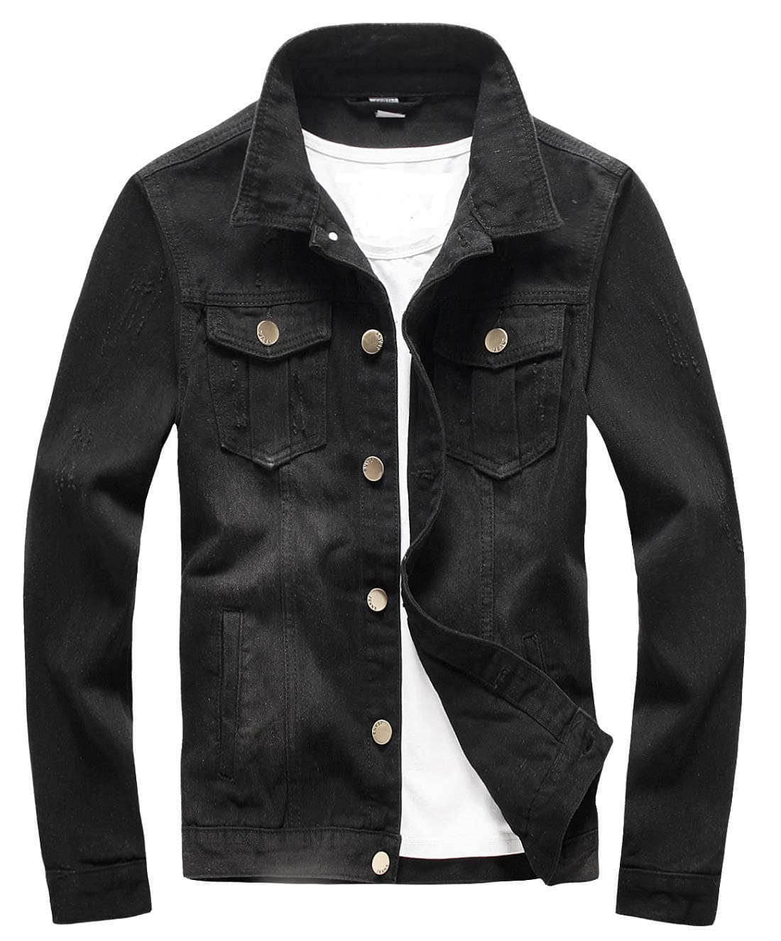 KIWEN Men's Classic Denim Jacket(Black,S size)