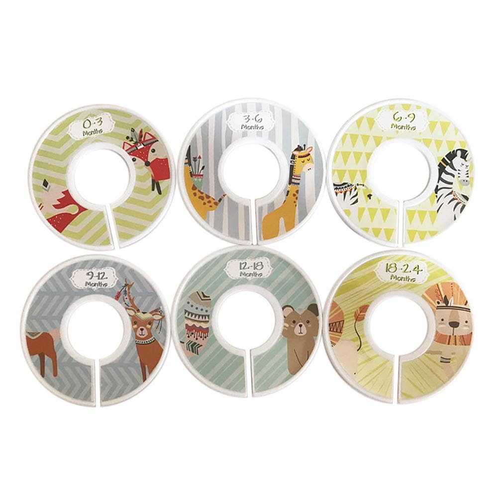 KOZOREN Baby Closet Size Dividers, 6/12pcs Animal Theme Nursery Baby Closet Clothes Dividers, Baby Nursery Toddler Clothes Size Organizer Dividers Girl Boy, 6pcs Animal Pattern 1#